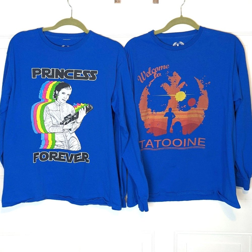 Pair of TeePublic graphic Star Wars Lea long sleeve t-shirts size large unisex